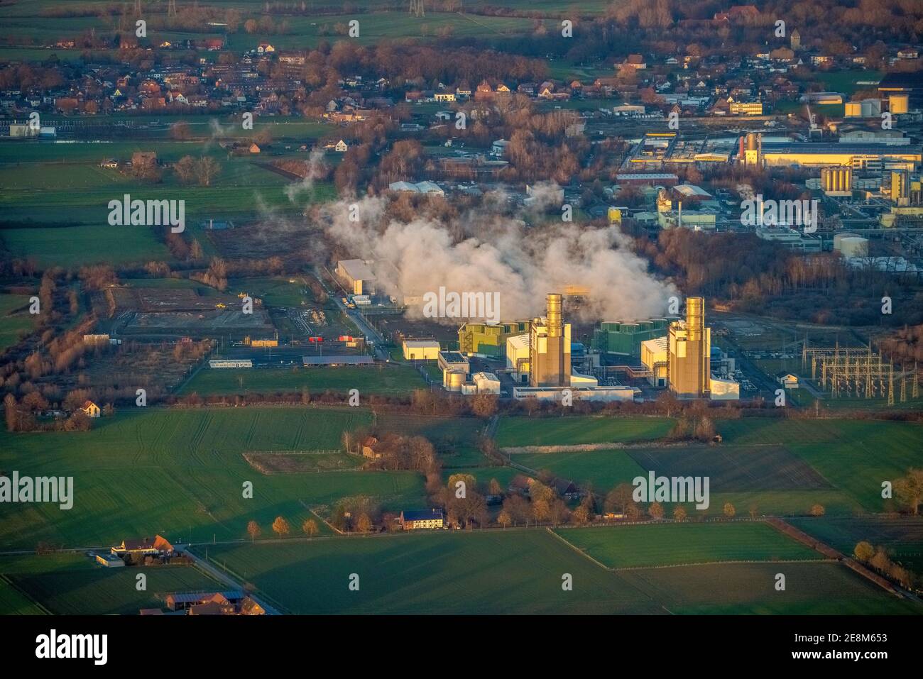 Vue aérienne, Trianel Gas Power Station Hamm GmbH & Co. KG, GUD, Uentrop, Hamm, région de la Ruhr, Rhénanie-du-Nord-Westphalie, Allemagne, DE, Europe, vue panoramique Banque D'Images