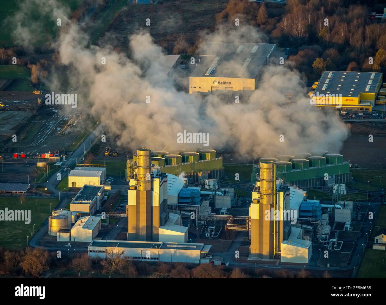 Vue aérienne, Trianel Gas Power Station Hamm GmbH & Co. KG, GUD, Uentrop, Hamm, région de la Ruhr, Rhénanie-du-Nord-Westphalie, Allemagne, DE, Europe, vue panoramique Banque D'Images