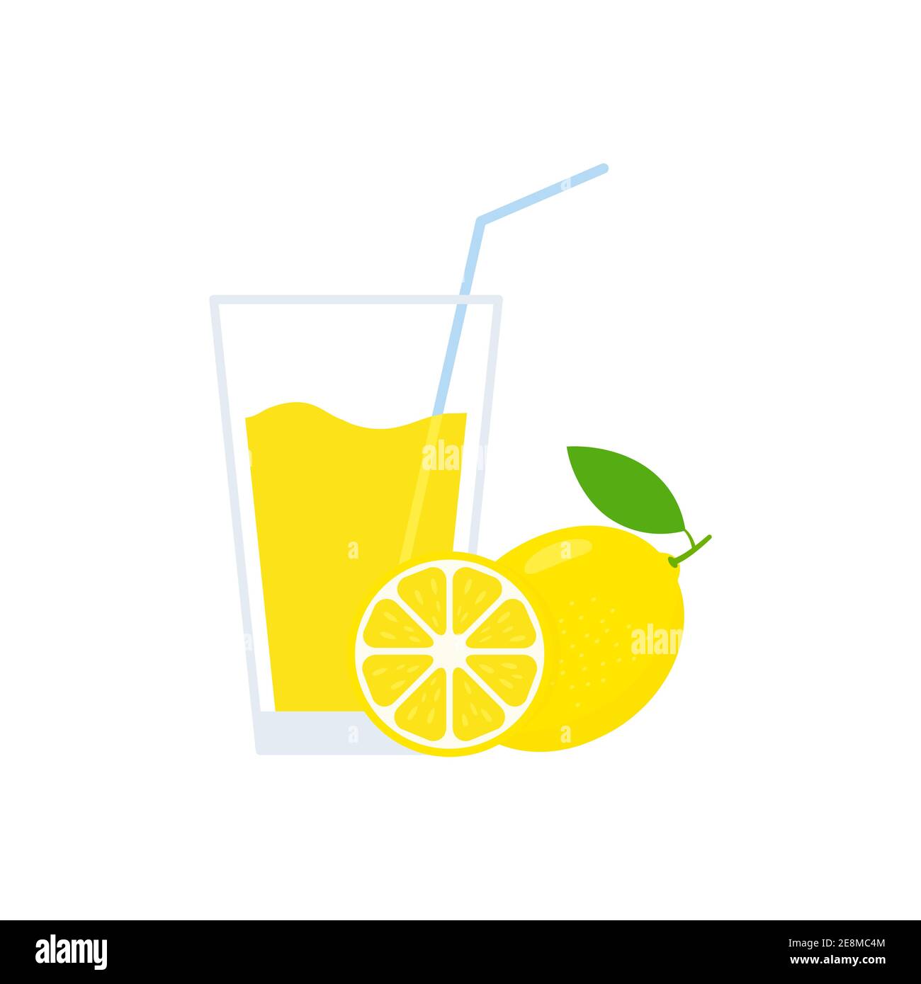 Verre de jus de citron frais. Boisson saine et naturelle à la limonade. Tranche d'agrumes. Vecteur isolé sur blanc. Illustration de Vecteur