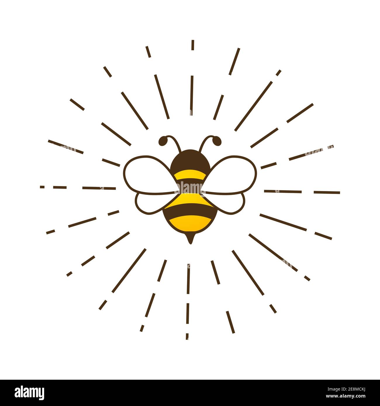 Adorable abeille mignonne avec des coups de soleil. Abeille de dessin animé à l'intérieur de rayons isolés sur un fond blanc. Illustration vectorielle. Illustration de Vecteur