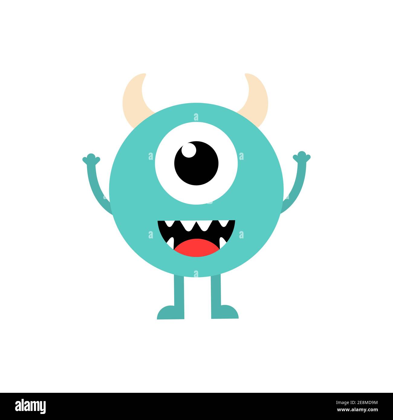 Joli Personnage De Monstre De Dessin Anime Pour Bebe Petit Monstre Bleu Effrayant Avec Des Cornes Et Sur Les Yeux Illustration Vectorielle Joyeuse Halloween Isolee Sur Fond Blanc Image Vectorielle Stock