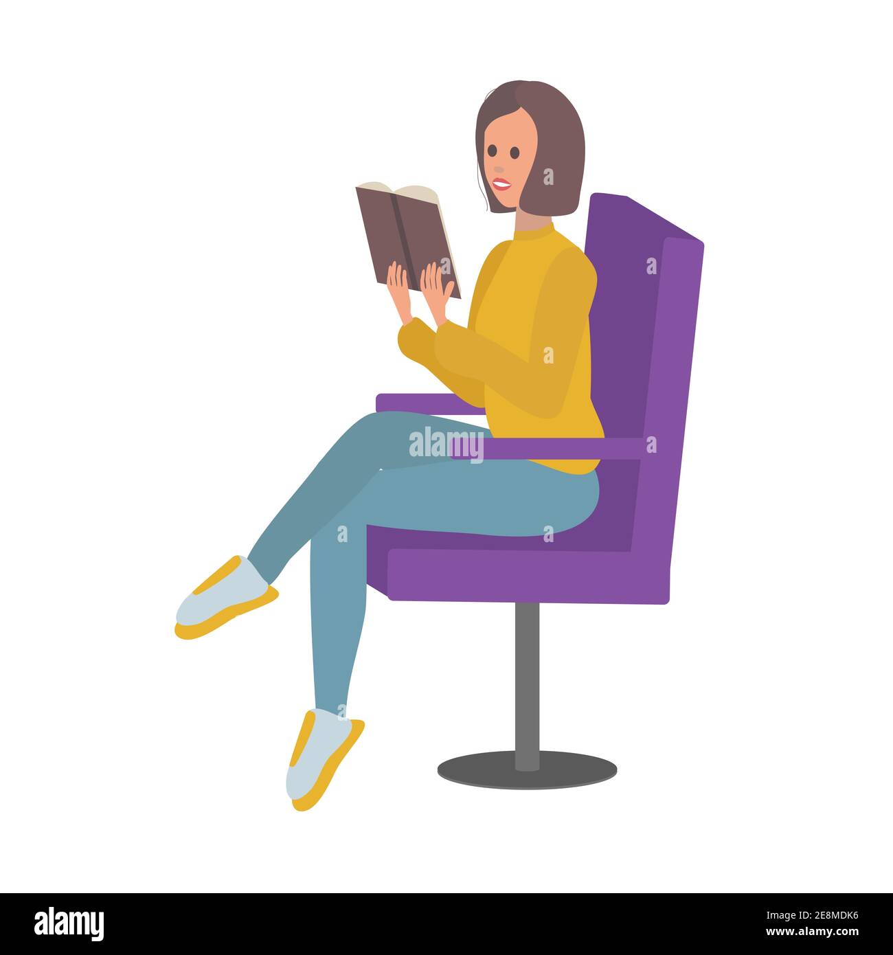 Femme sur le fauteuil reding livre illustration vectorielle Illustration de Vecteur