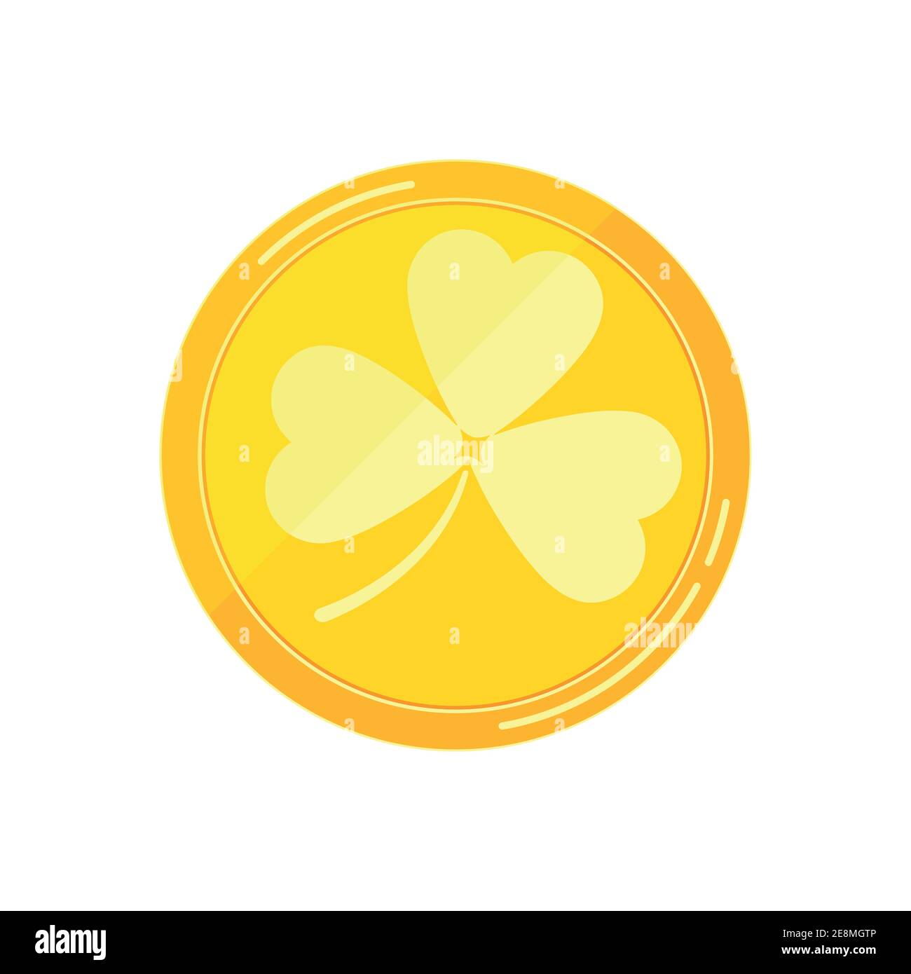Pièce de monnaie dorée avec trèfle shamrock vecteur plat icône isolée sur fond blanc. Argent d'or avec trèfle de feuilles d'arbre - élément pour le jour de Saint Patrick Illustration de Vecteur