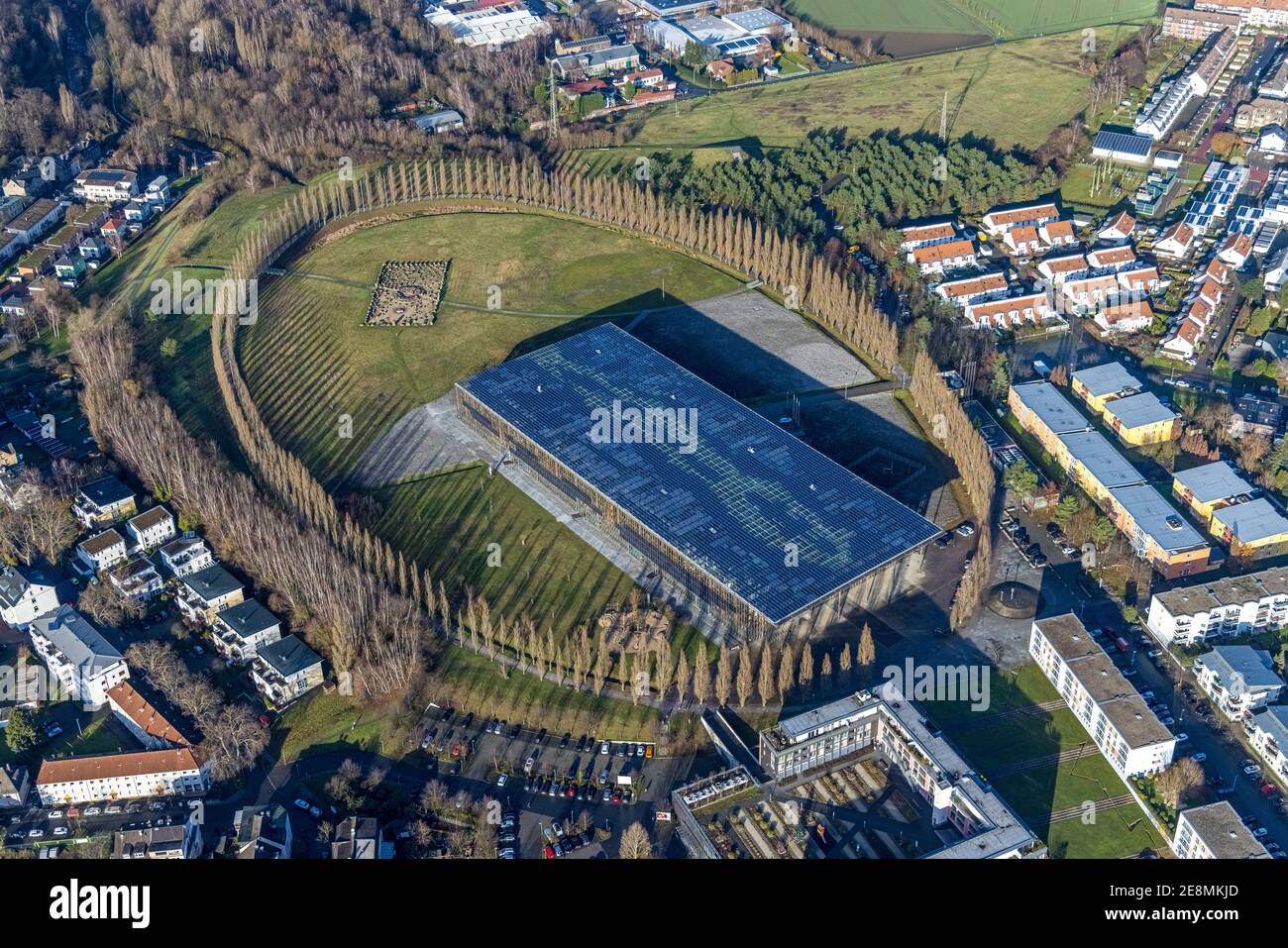 Photo aérienne, Colliery de l'avenue des arbres Mont-Cenis, Académie Mont-Cenis, Sodingen, Herne, région de la Ruhr, Rhénanie-du-Nord-Westphalie, Allemagne, cercle des arbres, DE, energ Banque D'Images