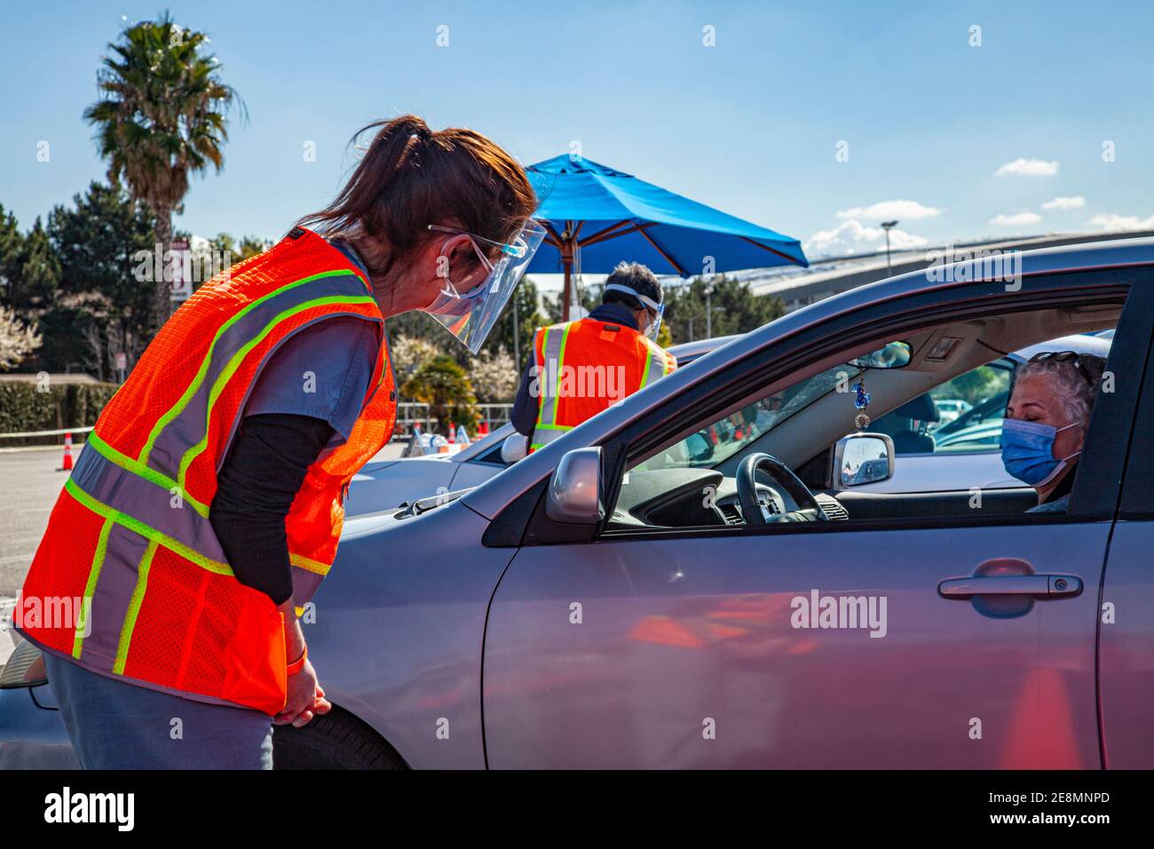 Covid-19 site de distribution de vaccins Pfizer, The Forum, Inglewood, Californie, États-Unis Banque D'Images