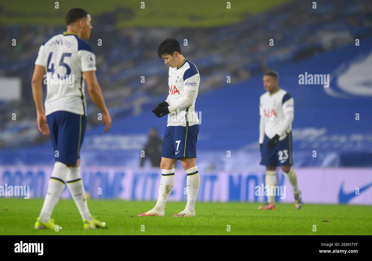 Amex Stadium, Brighton, 31 janvier 2021 Tottenham a été abattu après avoir perdu dans leur match de Premier League contre Brighton & Hove Albion Picture Credit : © Mark pain / Alay Live News Banque D'Images