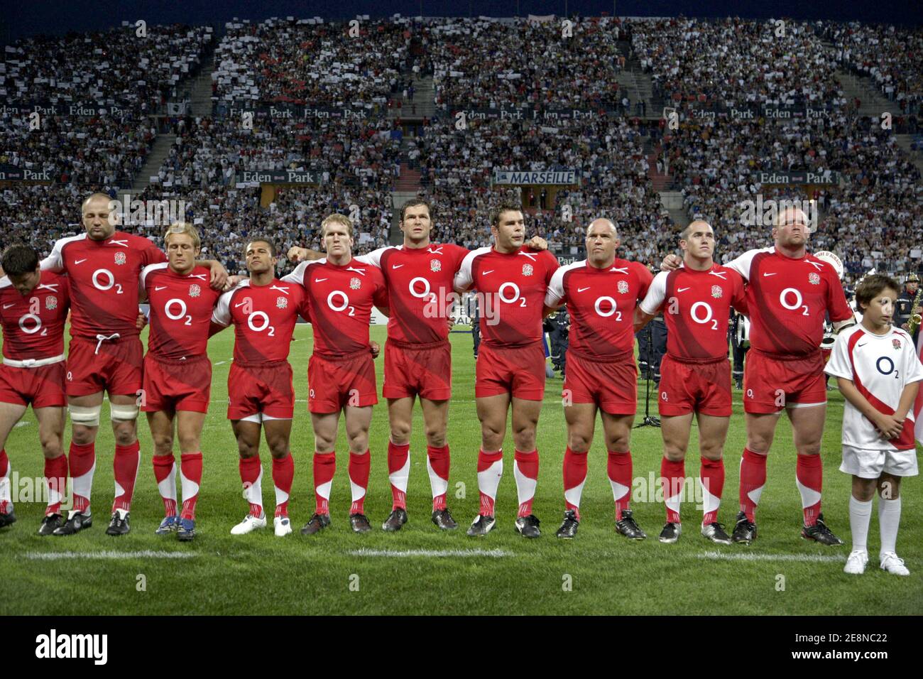 L'équipe d'Angleterre pendant le match amical, la France contre l'Angleterre au stade Velodrome de Marseille, France, le 18 août 2007. La France a remporté 22-9 lors d'un match de test de réchauffement de la coupe du monde à Marseille. Photo de Morton-Taamallah/Cameleon/ABACAPRESS.COM Banque D'Images