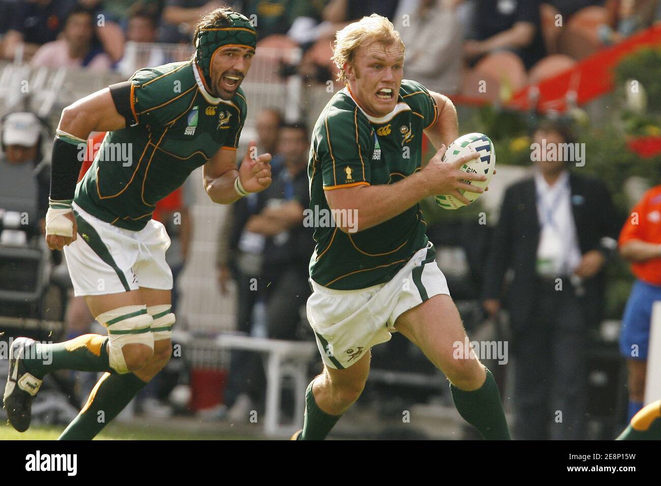 Schalk Burger d'Afrique du Sud lors du match de rugby de la coupe du monde de l'IRB Pool A - Afrique du Sud contre Samoa au Parc des Princes, à Paris, en France, le 9 septembre 2007. L'Afrique du Sud a gagné 59-7. Photo Pool Rugby 2007/Cameleon/ABACAPRESS.COM Banque D'Images