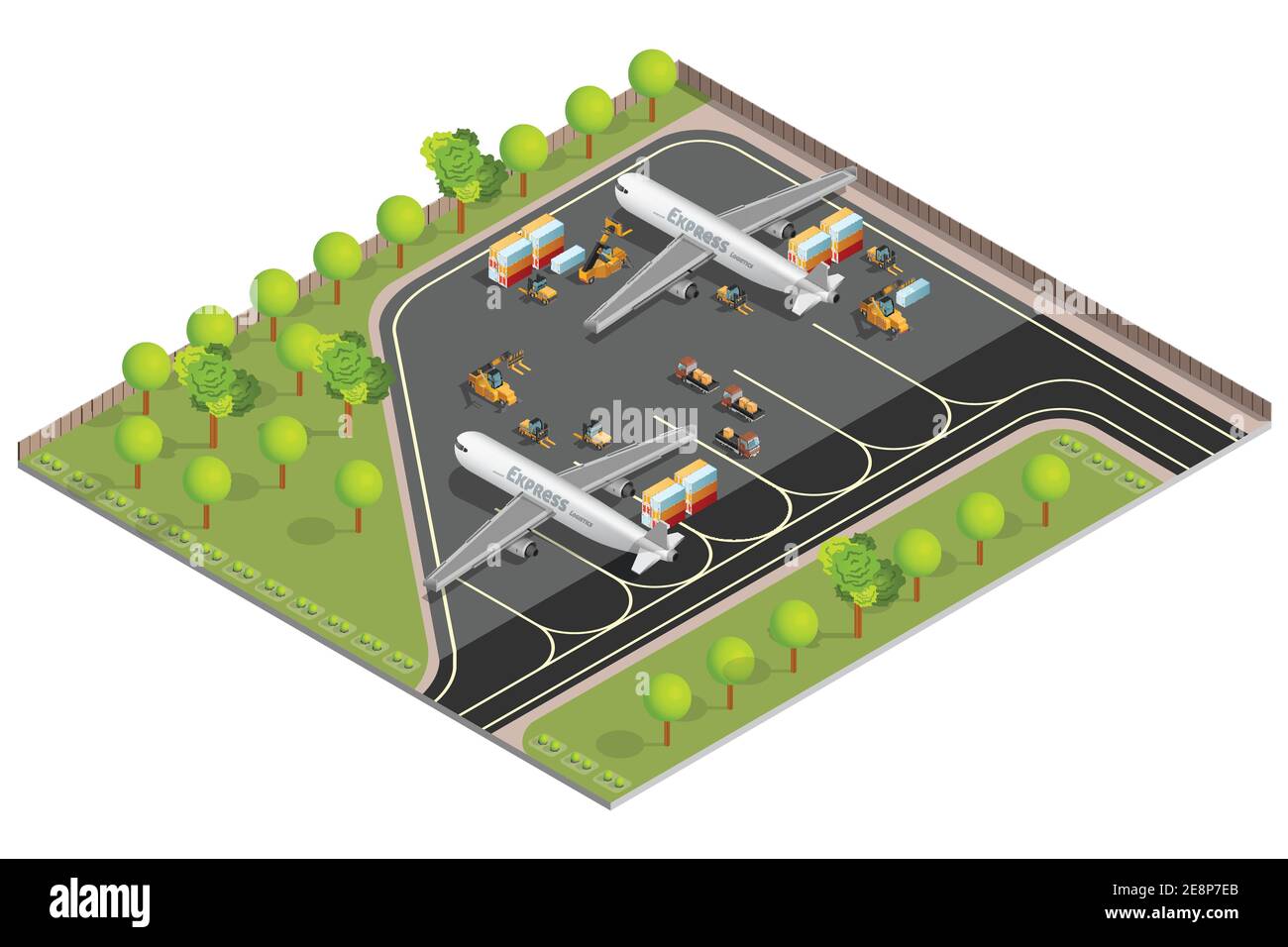 Image isométrique de deux avions cargo de logistique express illustration vectorielle des conteneurs chargée Illustration de Vecteur
