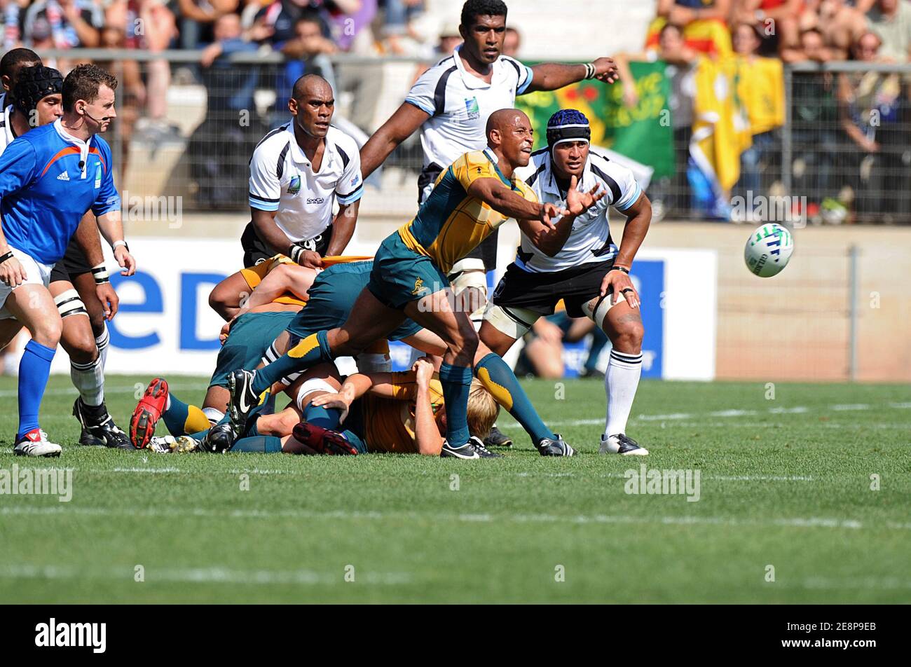 La moitié de l'Australie et le capitaine George Gregan lors de la coupe du monde de rugby IRB 2007, Pool A, Australie contre Fidji au Stade de la Mosson à Montpellier, France, le 23 septembre 2007. L'Australie a gagné 55-12. Photo de Nicolas Gouhier/Cameleon/ABACAPRESS.COM Banque D'Images