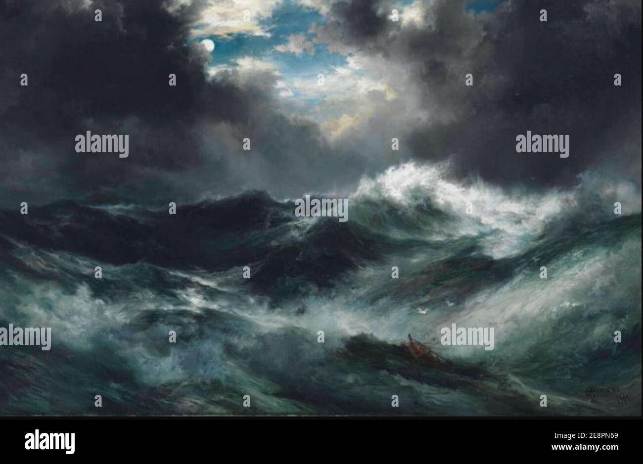 Épave au clair de lune en mer. Banque D'Images