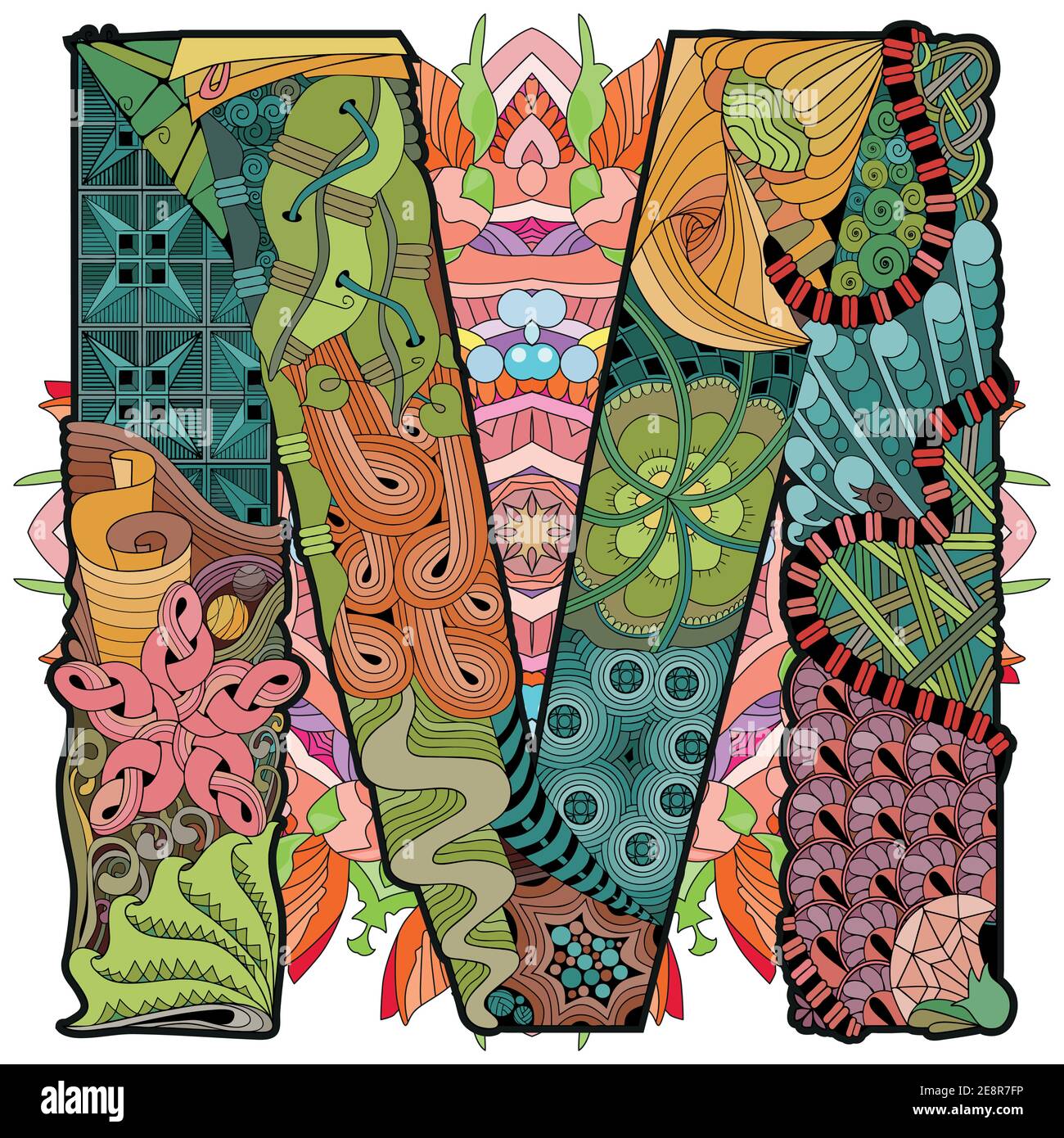 La conception de l'art peint à la main. Illustration à la main avec mandala lettre M pour la décoration Illustration de Vecteur