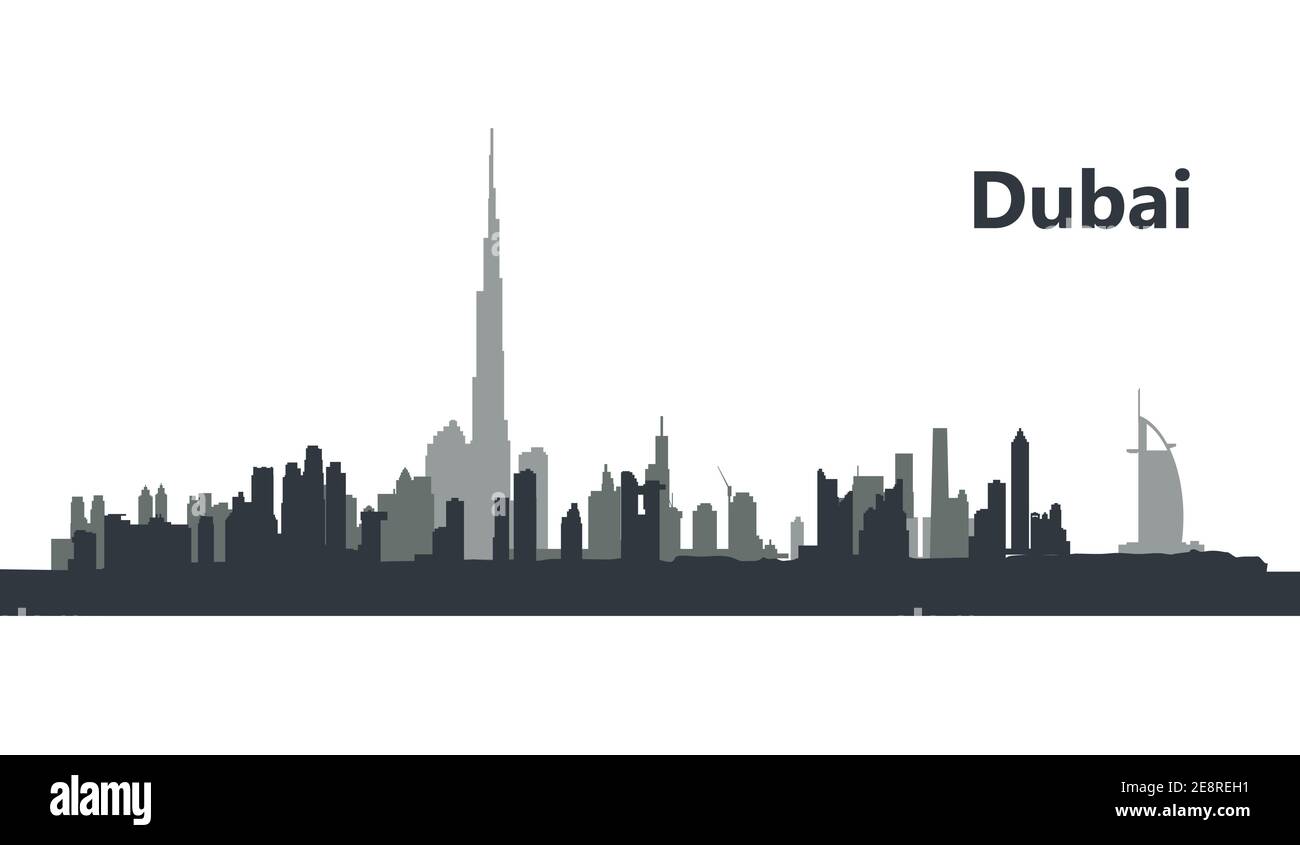 Dubaï. Vue panoramique de la cityline à l'horizon de la ville de Dubaï, Émirats Arabes Unis Illustration de Vecteur