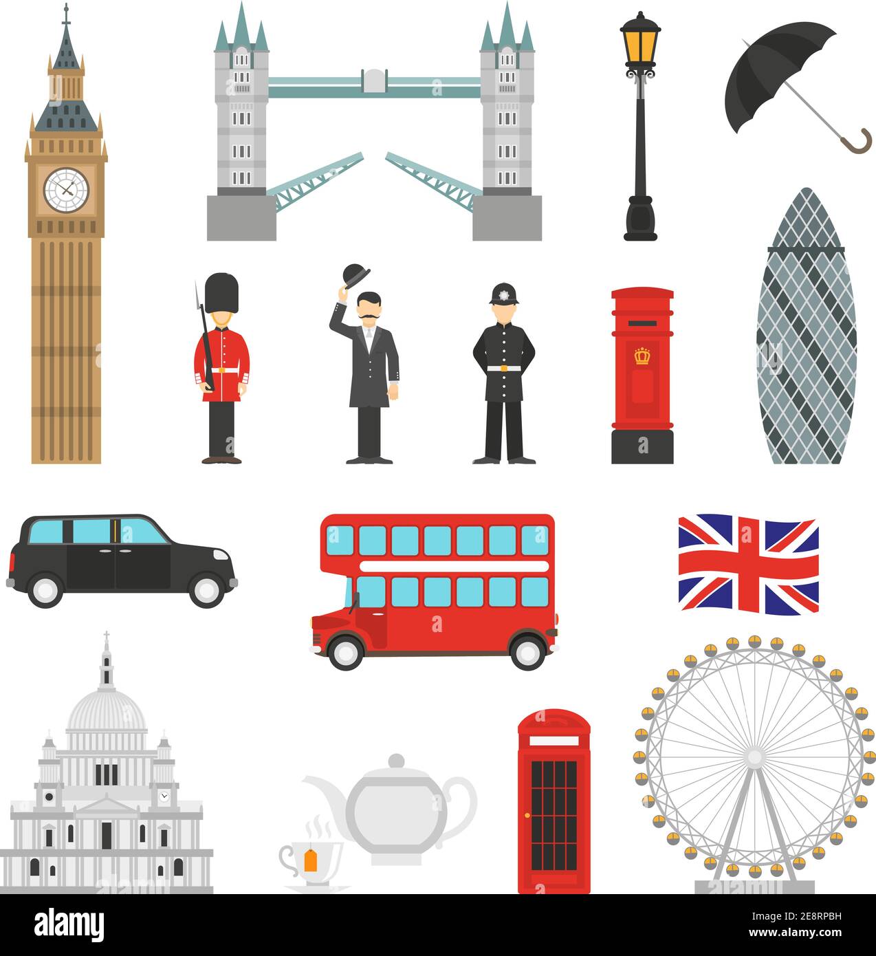 Londres monuments météo et traditions anglaises symboles isométriques icônes collections avec une illustration vectorielle abstraite isolée big ban Illustration de Vecteur