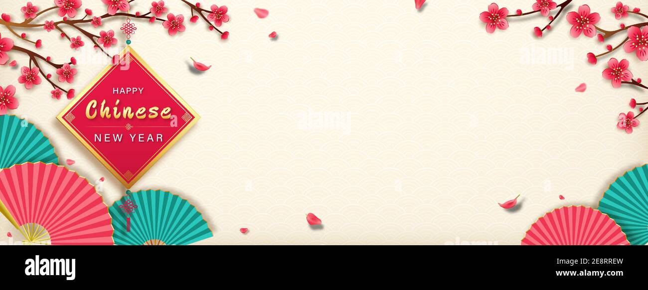 Bonne bannière chinoise de la nouvelle année dans la couleur blanc antique fond de motif d'onde avec espace de copie Illustration de Vecteur