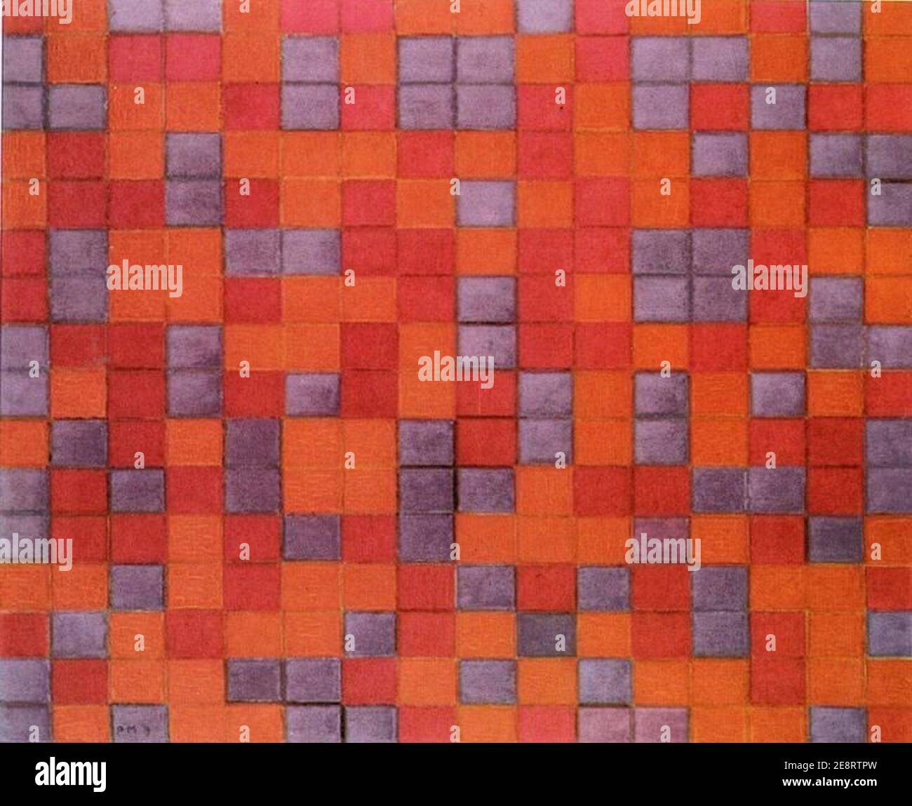 Mondrian Compositie Dambord, donkere Kleuren. Banque D'Images