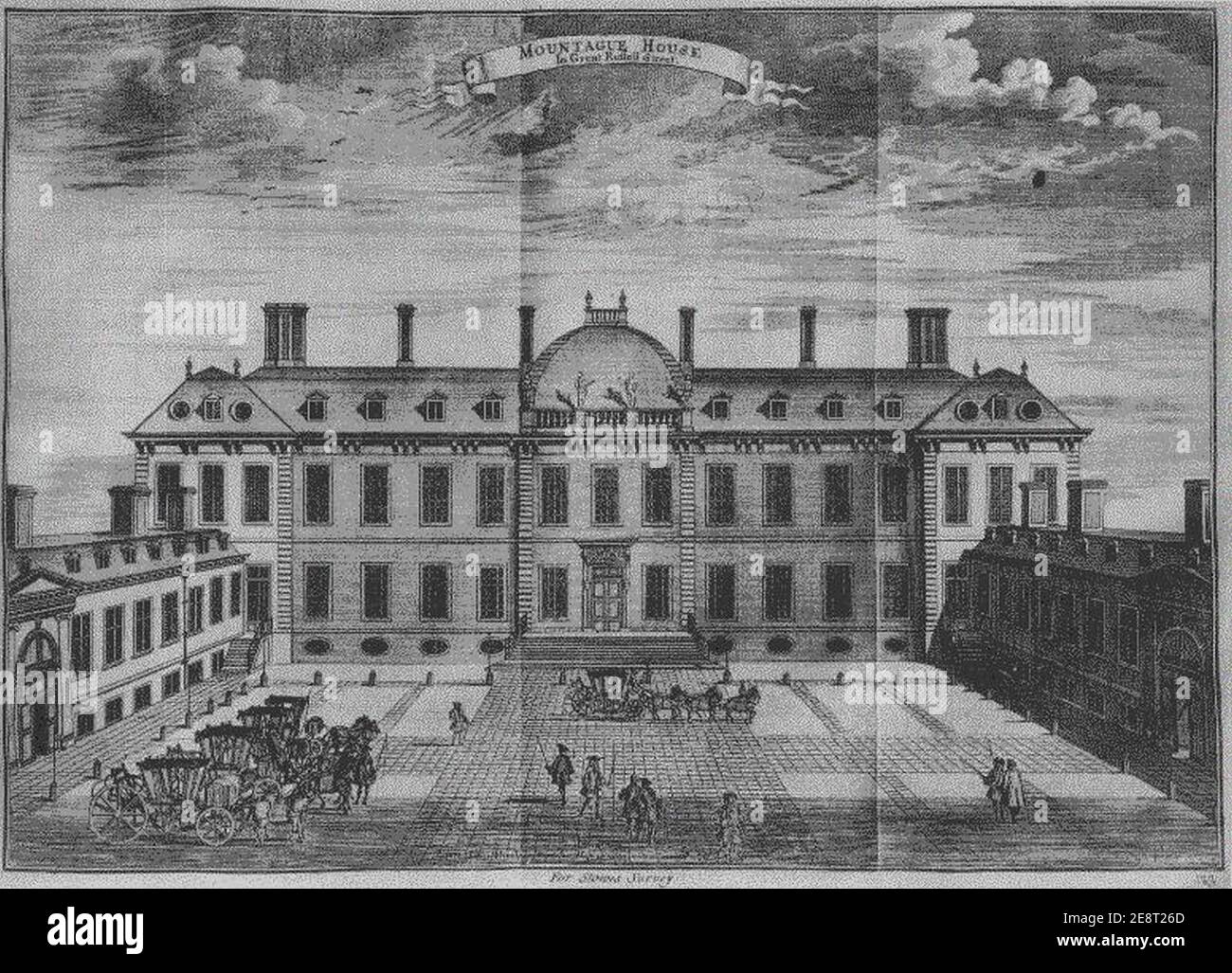 Montagu House, dessin de Sutton Nichols (publié en 1754). Banque D'Images