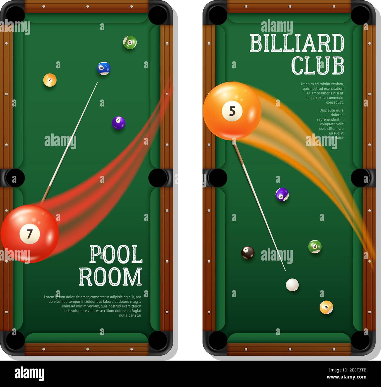 Banderoles verticales de billard avec des symboles de salle de billard réaliste isolé illustration vectorielle Illustration de Vecteur