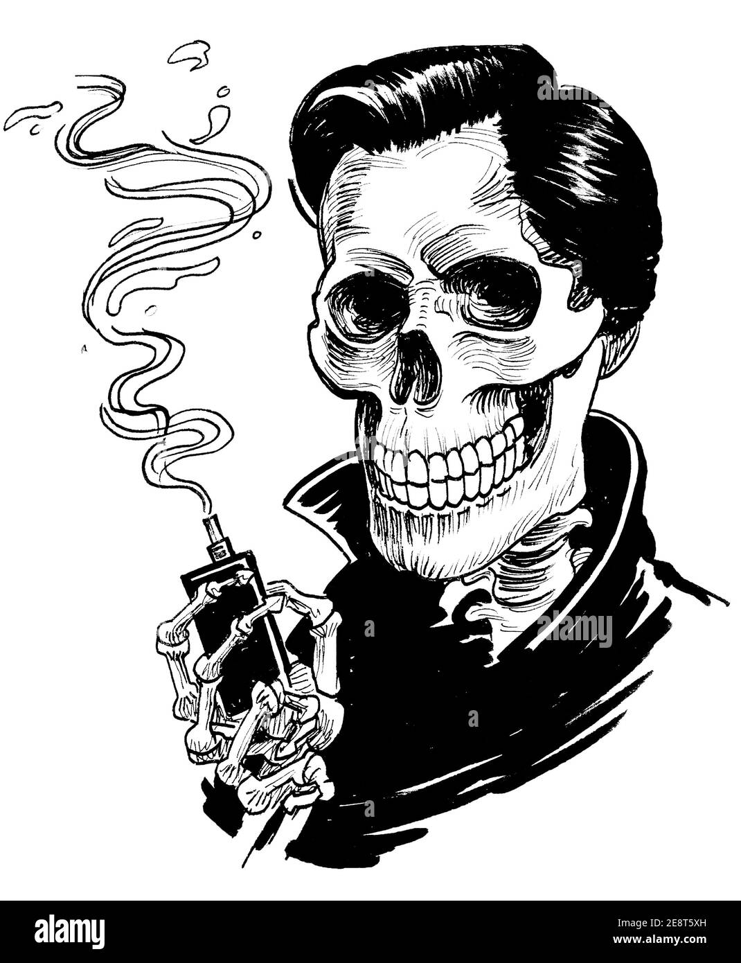 Le squelette humain en forme de vaping. Dessin noir et blanc Photo Stock -  Alamy