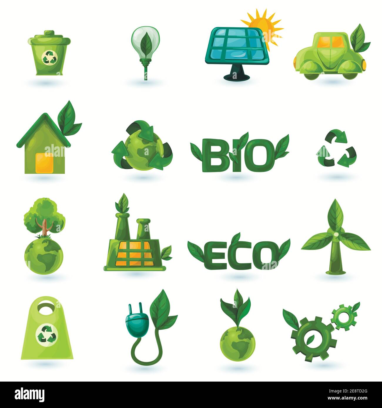 Écologie verte et énergie alternative avec les icônes de feuilles ensemble isolé illustration vectorielle Illustration de Vecteur