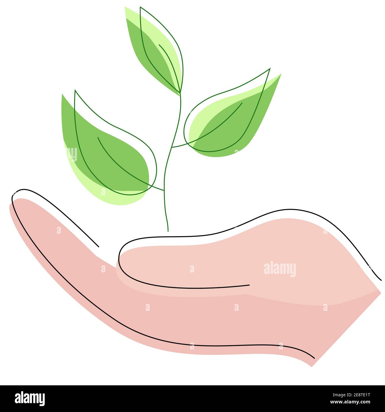 Main avec plante verte. Concept de soins de la nature. Sauver la planète. Illustration de Vecteur