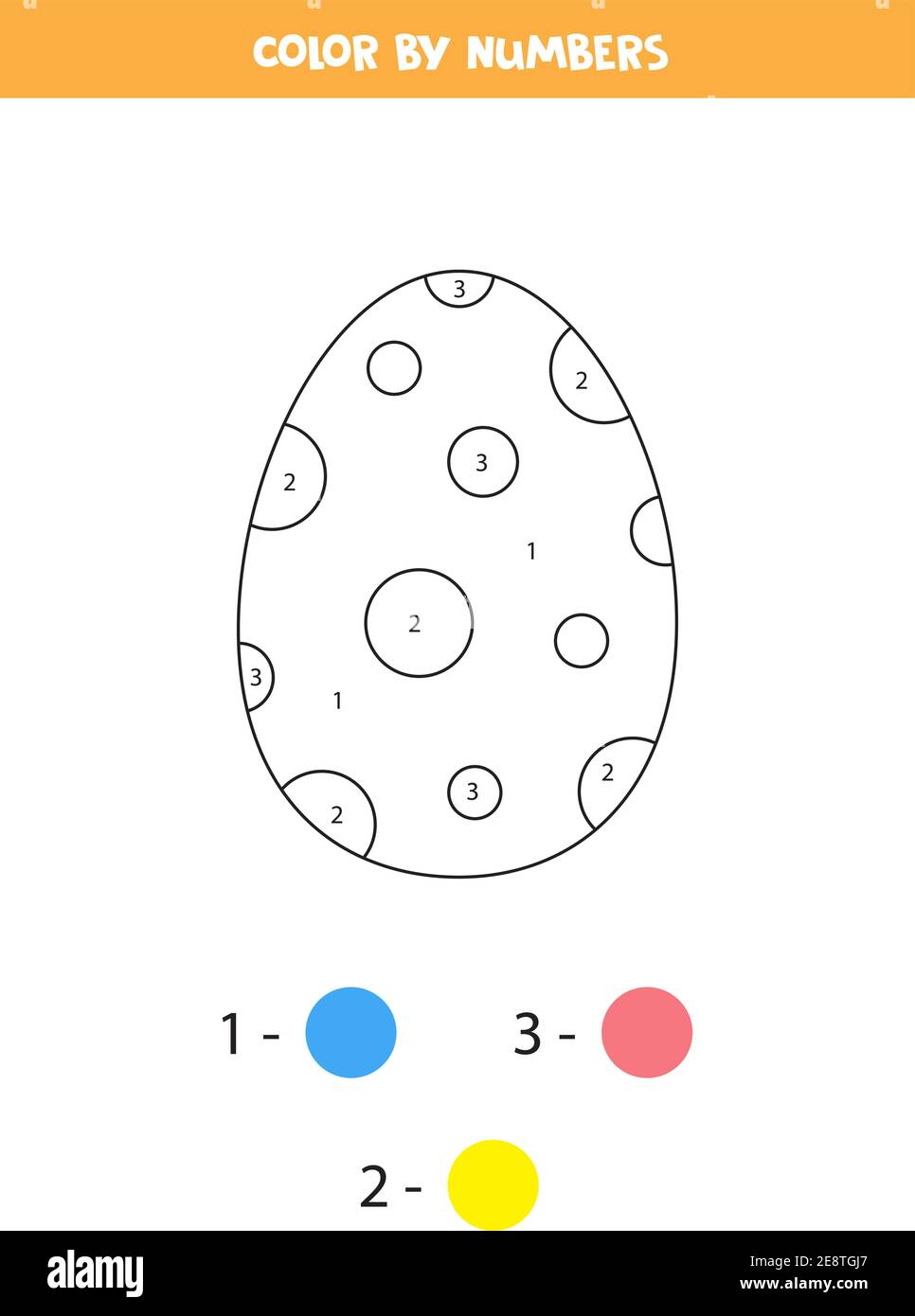 Page de coloriage avec dessin animé oeuf de Pâques. Couleur par nombres. Jeu de mathématiques pour enfants. Illustration de Vecteur