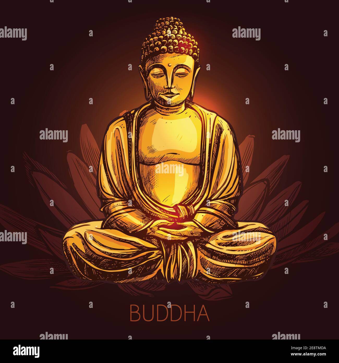 Bouddha dieu assis en position lotus sur le vecteur d'esquisse de fleur illustration Illustration de Vecteur