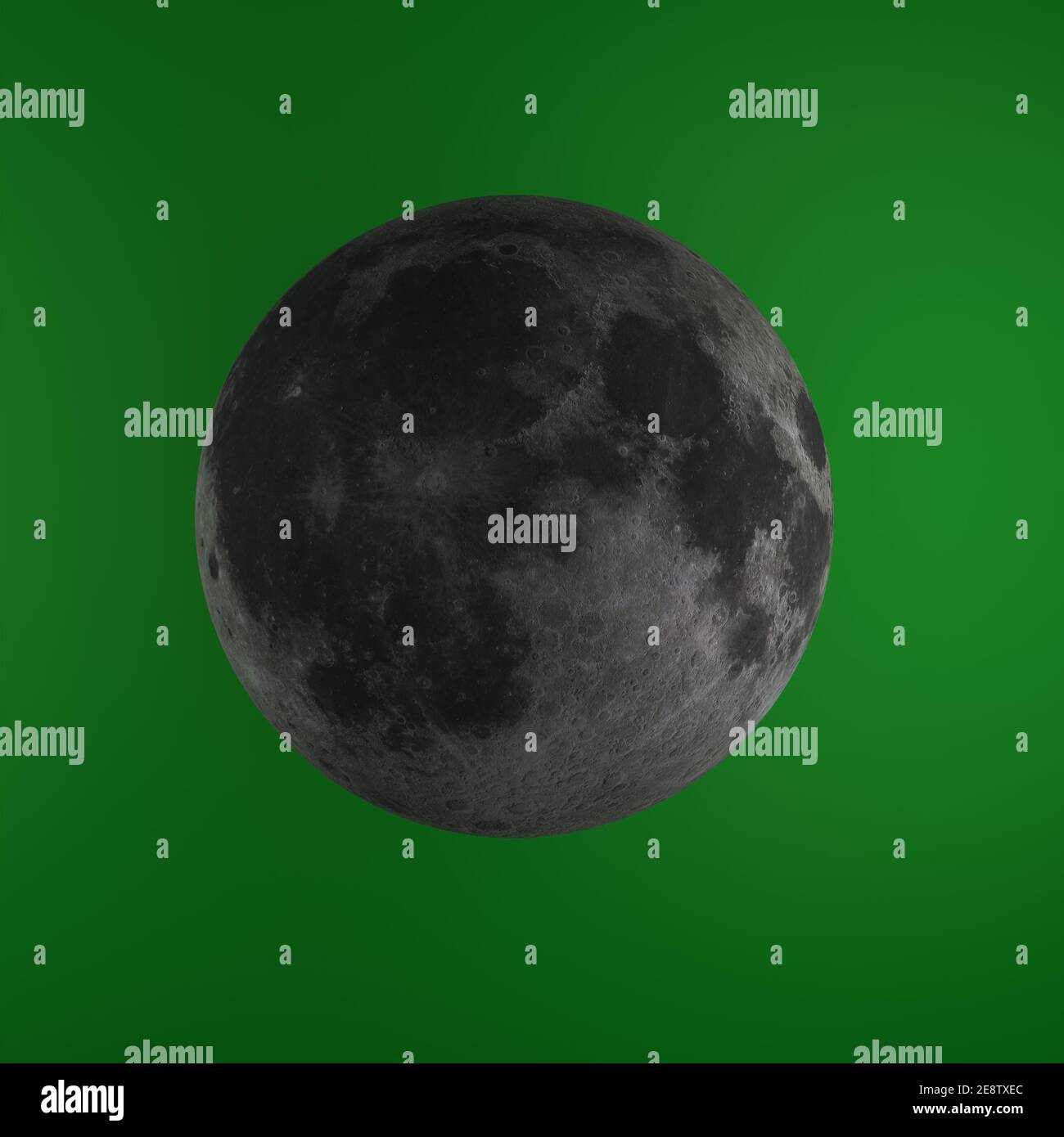 Lune isolée sur fond vert chroma, illustration 3d, éléments spatiaux Photo  Stock - Alamy