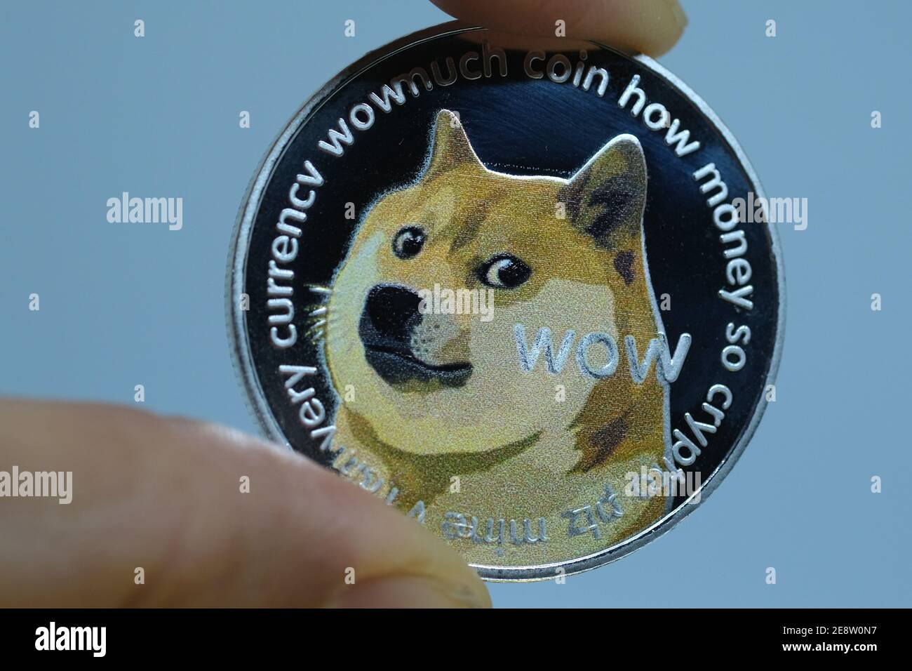 Dans cette illustration, une représentation visuelle de la crypto-monnaie numérique, Dogecoin, est exposée le 29 janvier 2021 à Katwijk, pays-Bas. (Photo de Yuriko Nakao/AFLO) Banque D'Images