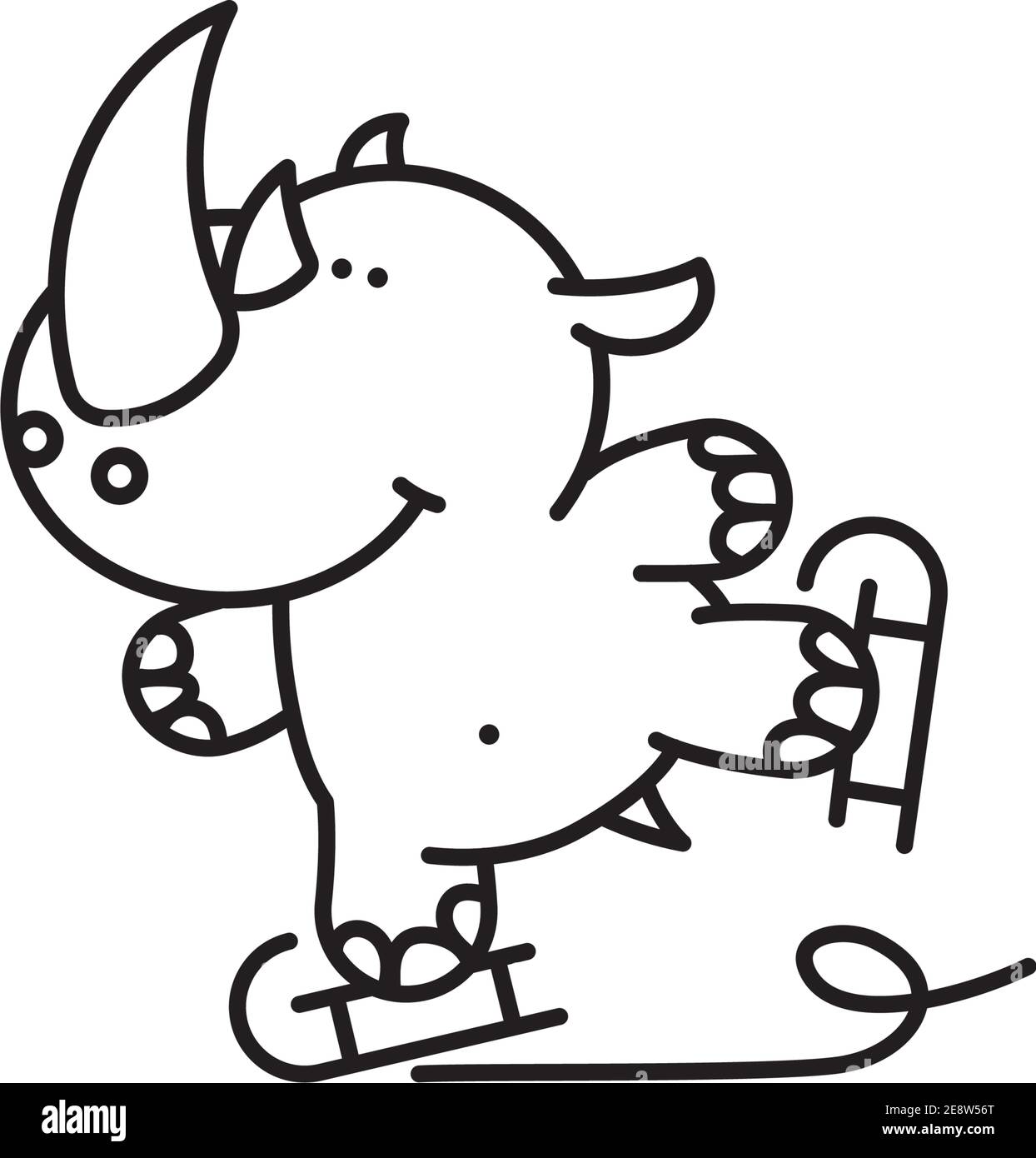 Icône en forme de trait vectoriel de personnage de dessin animé de rhinocéros de patinage sur glace pour Rhino Le 22 septembre Illustration de Vecteur
