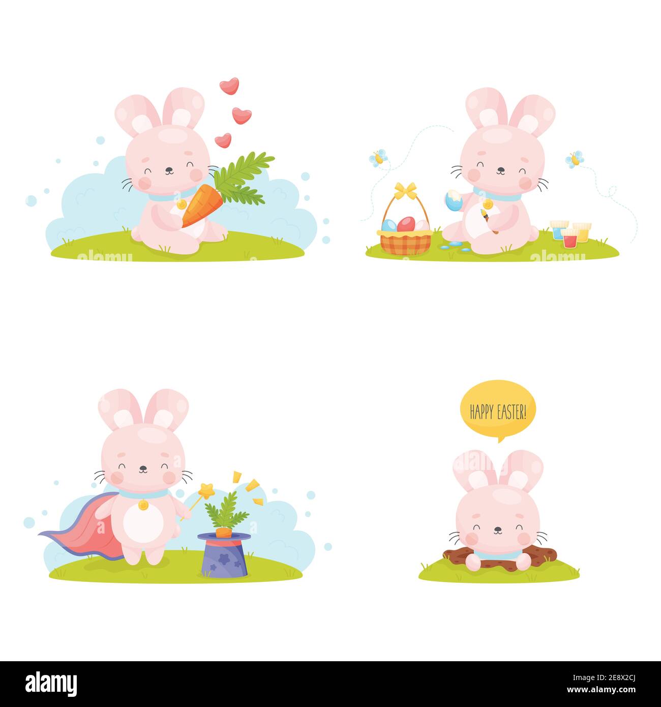 Ensemble mignon de lapin de Pâques à motif dessin animé. Illustration vectorielle. Illustration de Vecteur