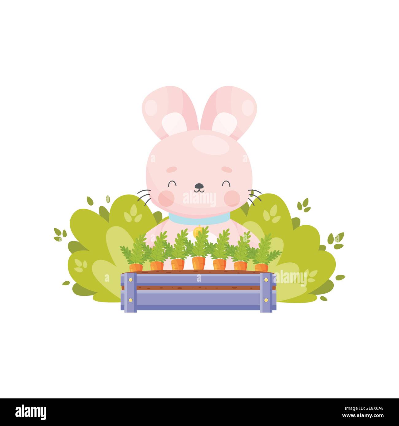 Mignon dessin animé lapin de Pâques pousse des carottes. Illustration vectorielle. Illustration de Vecteur
