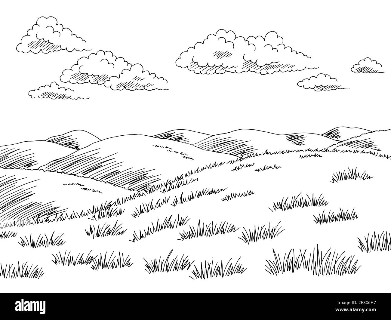 Motif de collines noir blanc paysage dessin vecteur d'illustration Illustration de Vecteur
