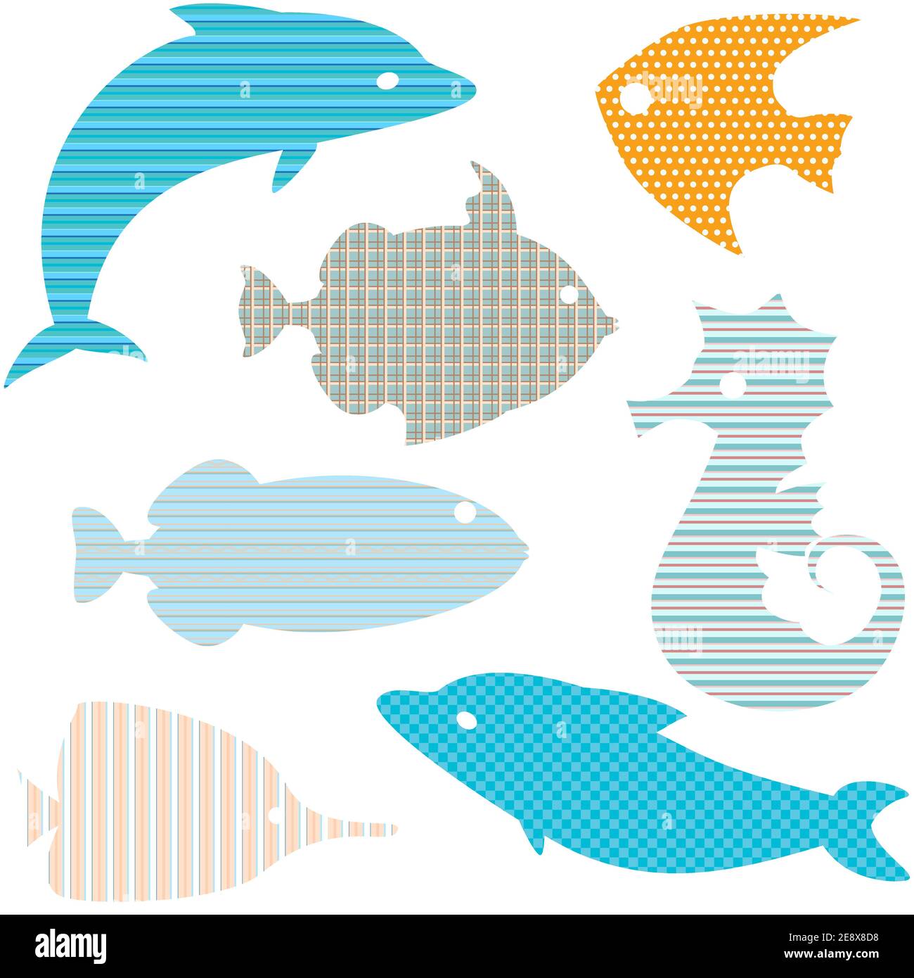 Collection vectorielle de silhouettes de poissons avec des motifs simples Illustration de Vecteur