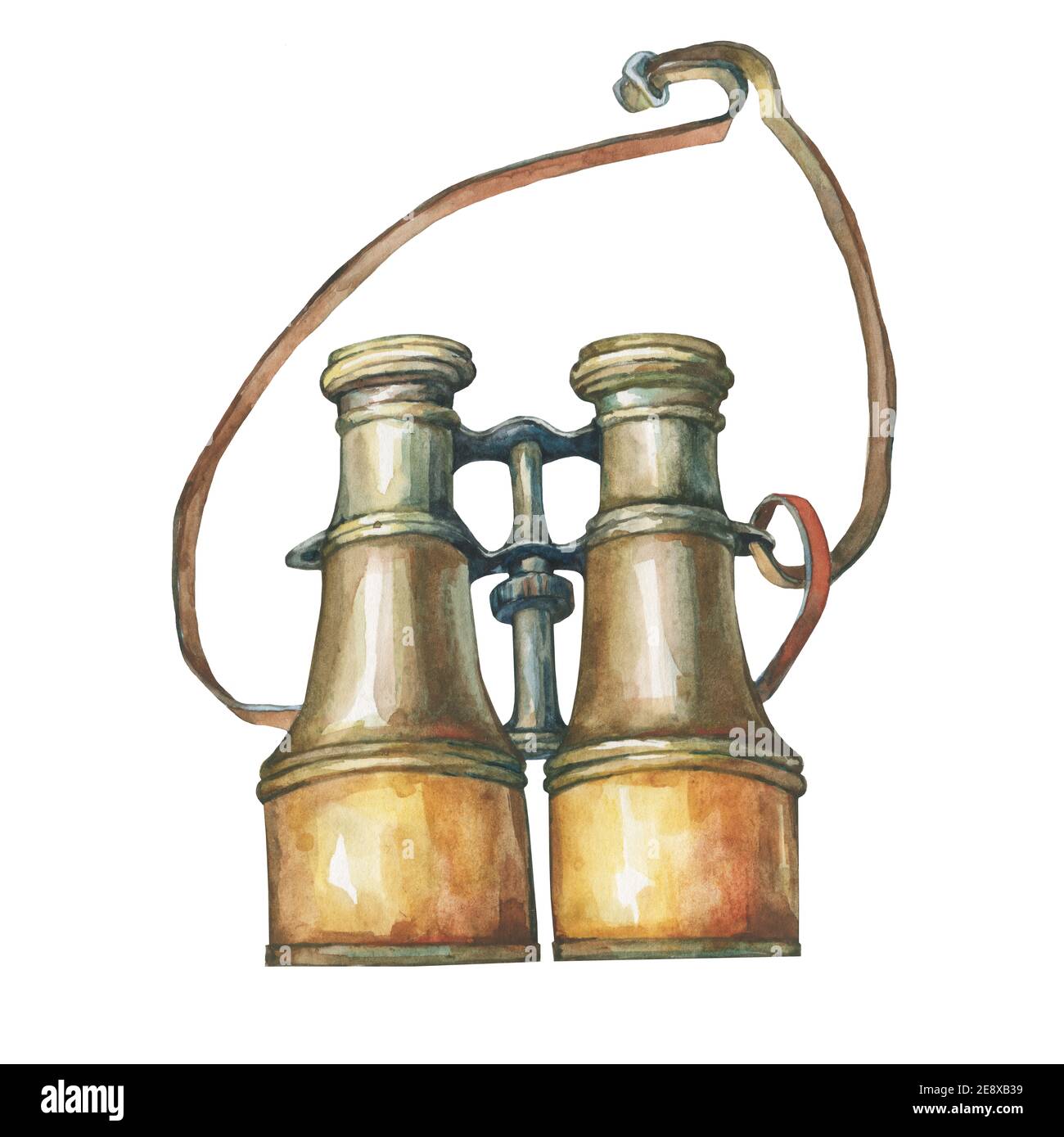 Illustration de jumelles anciennes de mer. Aquarelle dessinée à la main sur fond blanc. Banque D'Images