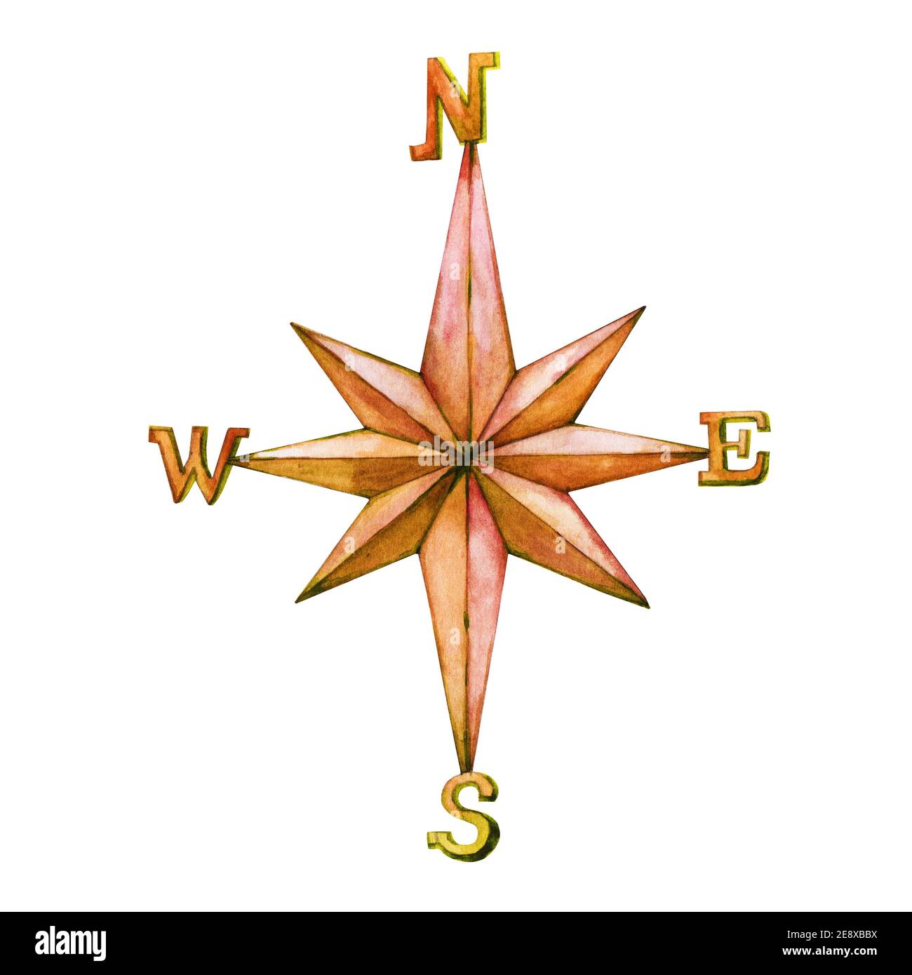 Boussole vintage. Aquarelle dessinée à la main sur fond blanc. Banque D'Images