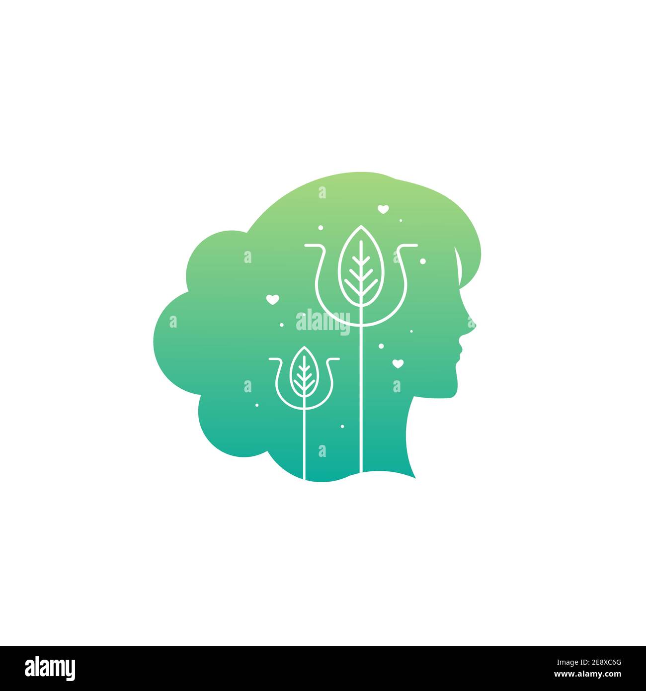 Tête de fille avec la lettre grecque psi. Relation et psychologie logo isolé sur blanc. Concept de psychothérapie. Femme symbole de psychologie ou de compétences. plat Illustration de Vecteur