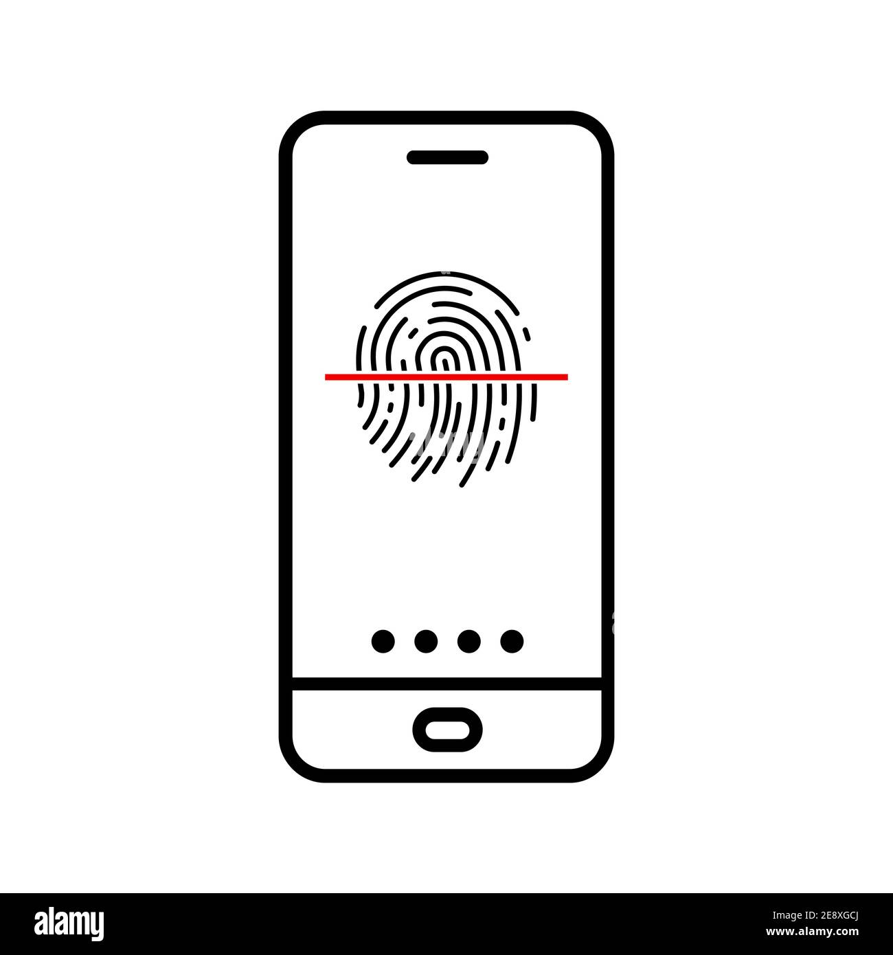 Icône de déverrouillage du smartphone. Icône de numérisation d'empreintes digitales. Illustration vectorielle. Icône conceptuelle de déverrouillage du téléphone. Illustration de Vecteur