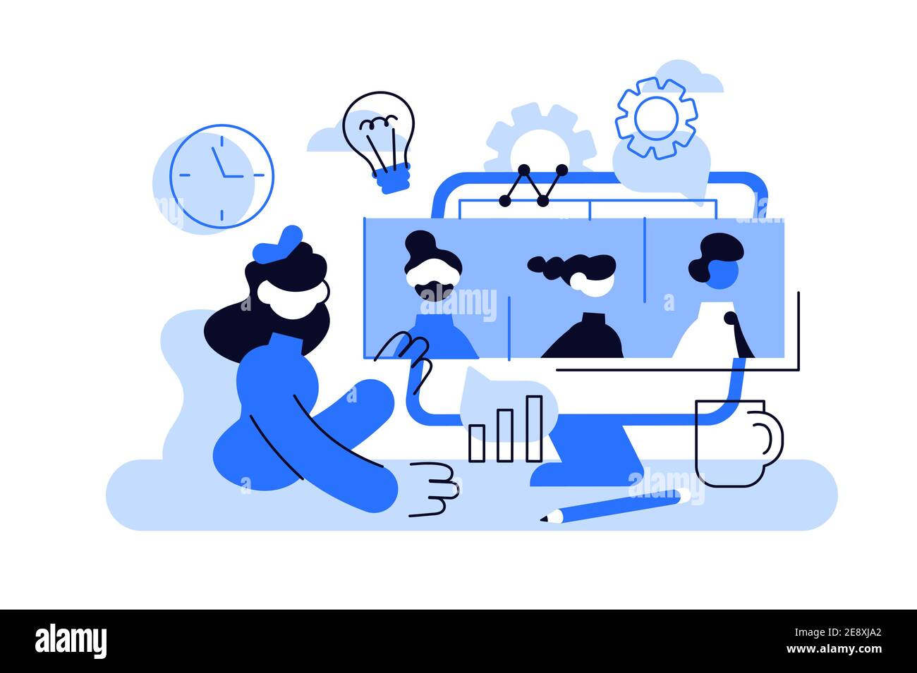 Page Web de vidéoconférence. Homme sur ordinateur parlant Illustration de Vecteur