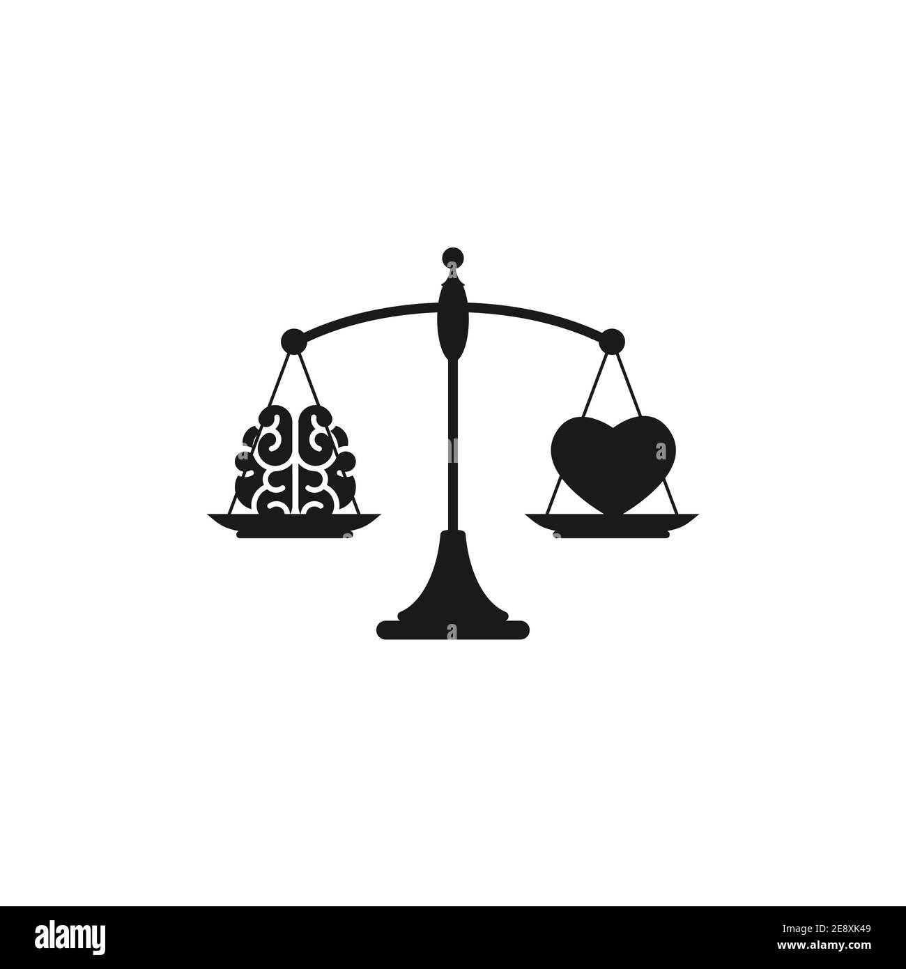 Balances mécaniques noires avec cerveau et cœur rouge dans les casseroles. Amour, comme, valeur de sympathie, solution et équilibre de rationalité. Justice, échelle de droit. Vecteur Ill Illustration de Vecteur