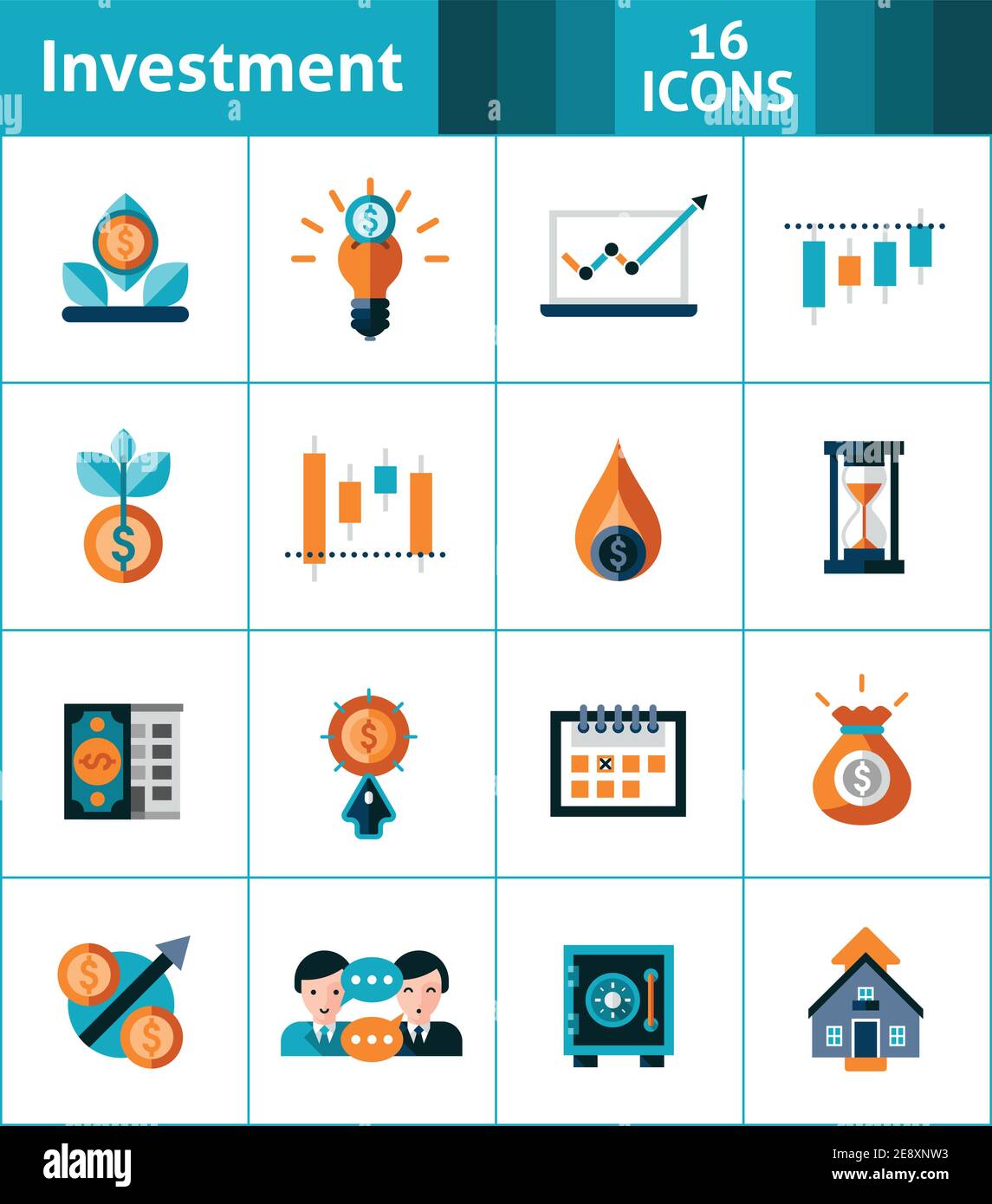 Icônes d'investissement avec symboles de bourse d'analyse de marché isolés illustration vectorielle Illustration de Vecteur