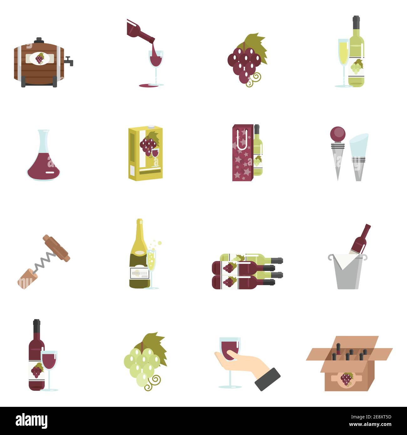 Ensemble plat de l'icône de vin avec barillet de la vis à tête cylindrique vecteur isolé de raisin illustration Illustration de Vecteur