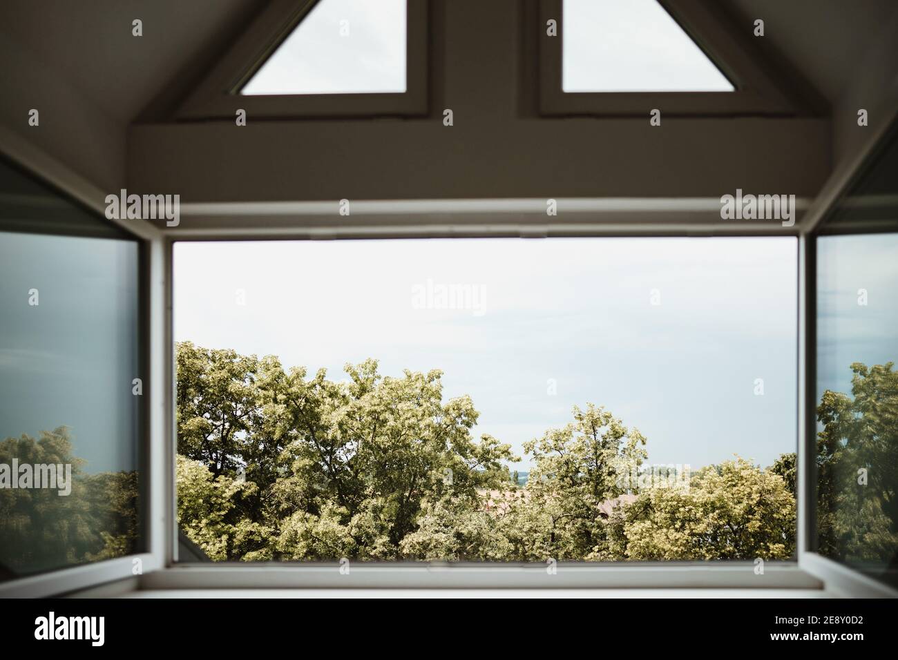 une maison fenêtre vue sur les arbres de la nature Banque D'Images