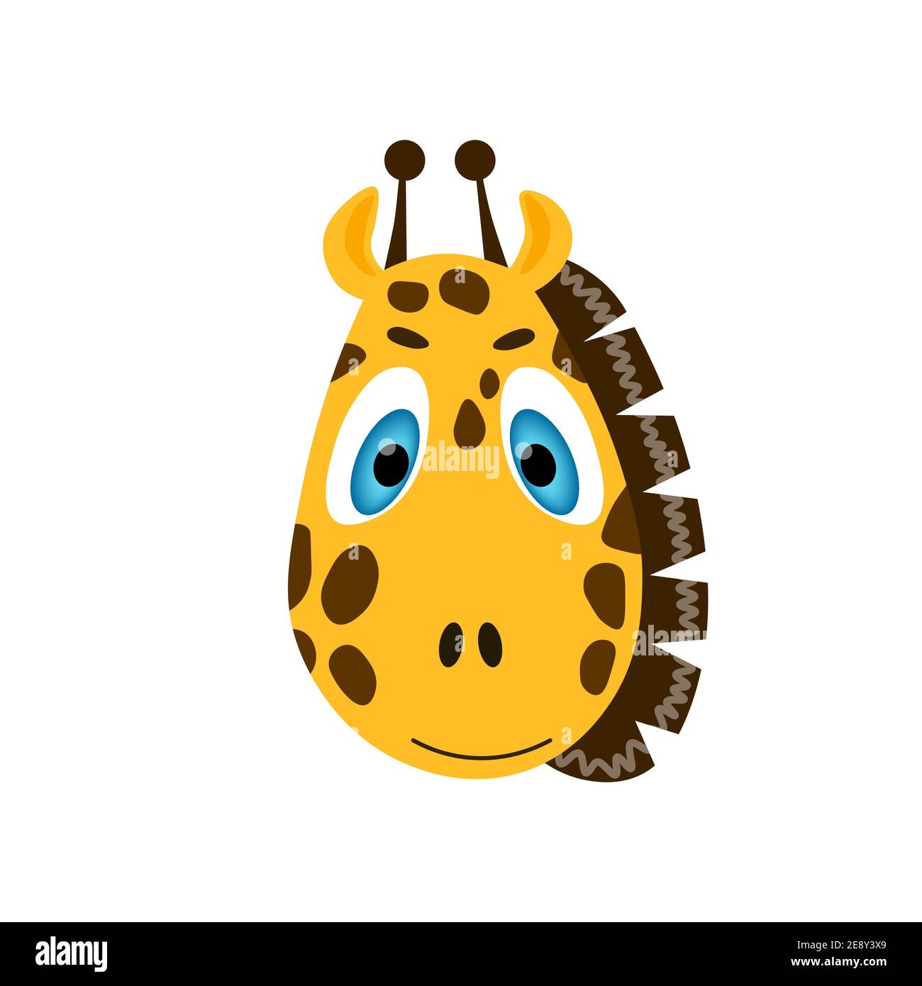 Jolie face de girafe vectorielle colorée. Un objet sur fond blanc. Illustration plate de dessin animé. Emoji animal drôle. Émotion de sourire gênée Illustration de Vecteur