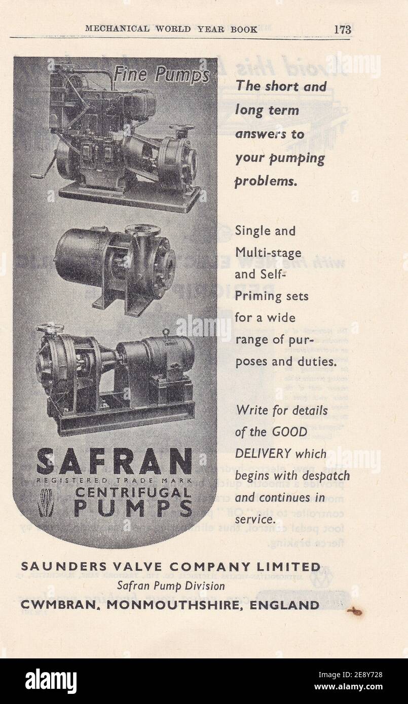 Publicité vintage pour Saunders valve Company Limited. Banque D'Images