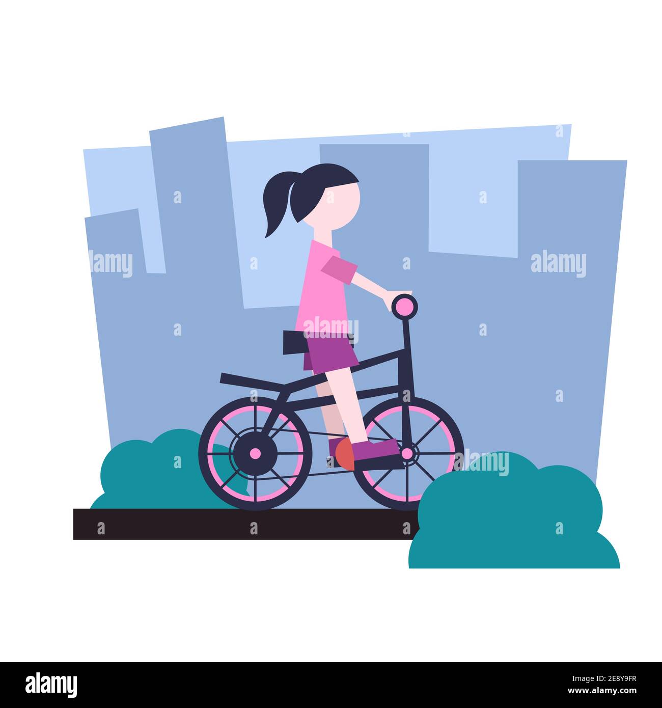 femme dans la ville sur un vélo. plat isolé Banque D'Images