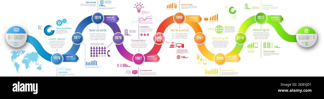 Modèle d'oscillation coloré concept d'entreprise vague flèches de chronologie. Présentation infographique en 6 étapes, historique du flux de travail avec diagramme, présentation et graphique Illustration de Vecteur