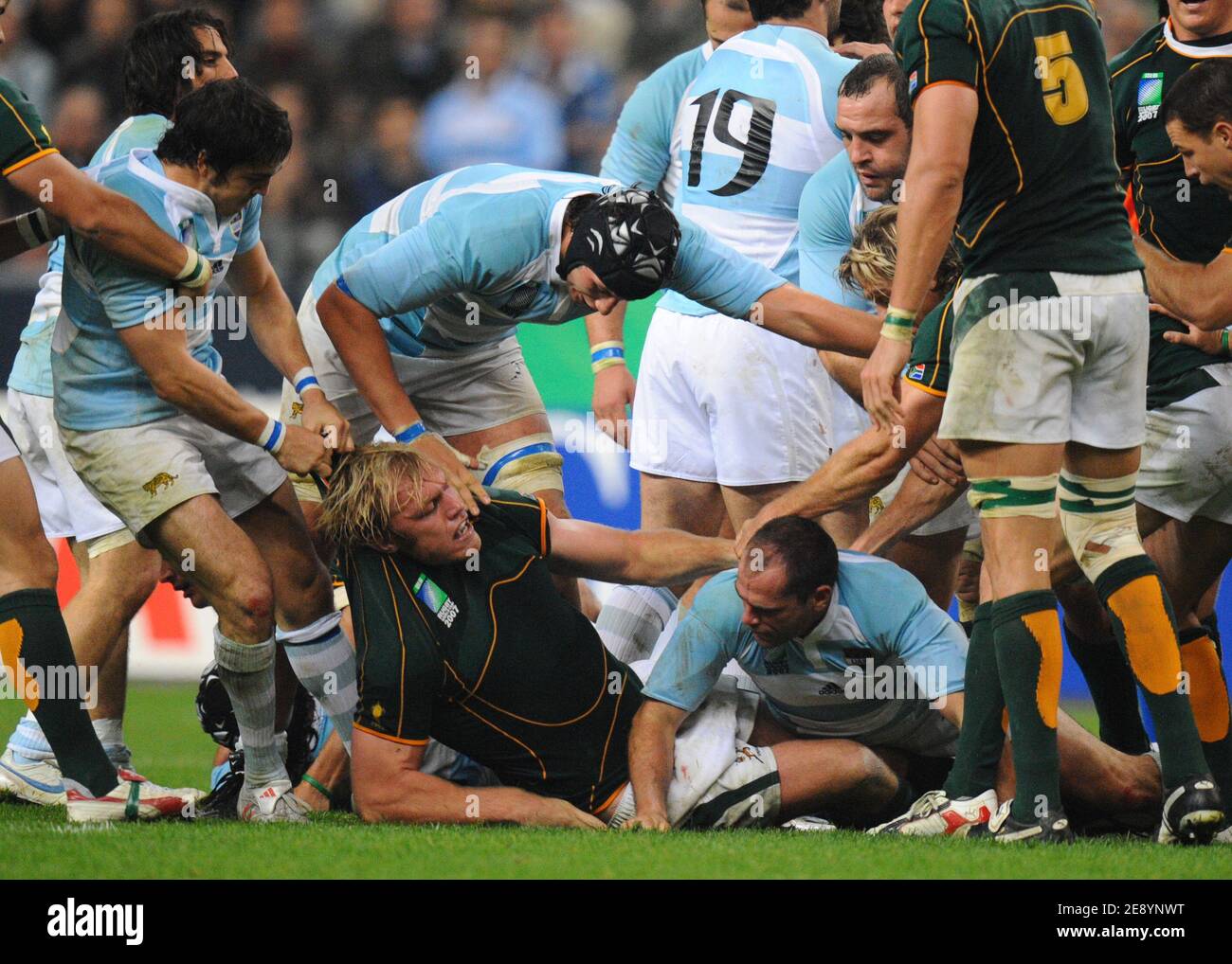 Scrak Burger d'Afrique du Sud pendant la demi-finale de la coupe du monde de rugby 2007 de l'IRB, l'Argentine contre l'Afrique du Sud au stade Stade de France à Saint-Denis près de Paris, France, le 14 octobre 2007. Photo de Gouhier-Taamallah/Cameleon/ABACAPRESS.COM Banque D'Images