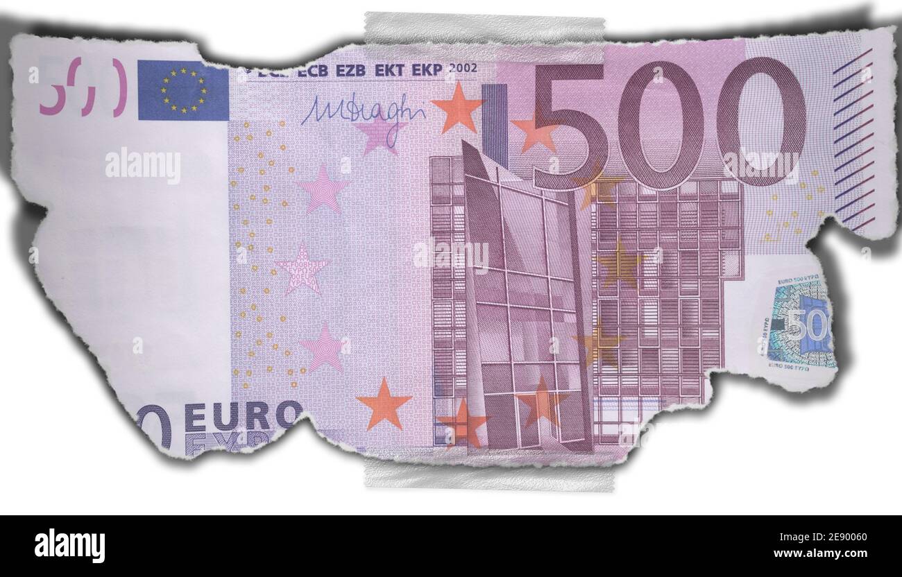 500 Euro fond souvenir.Currency, monnaie de l'Union européenne, Numéro, Numéro 500, papier Banque D'Images