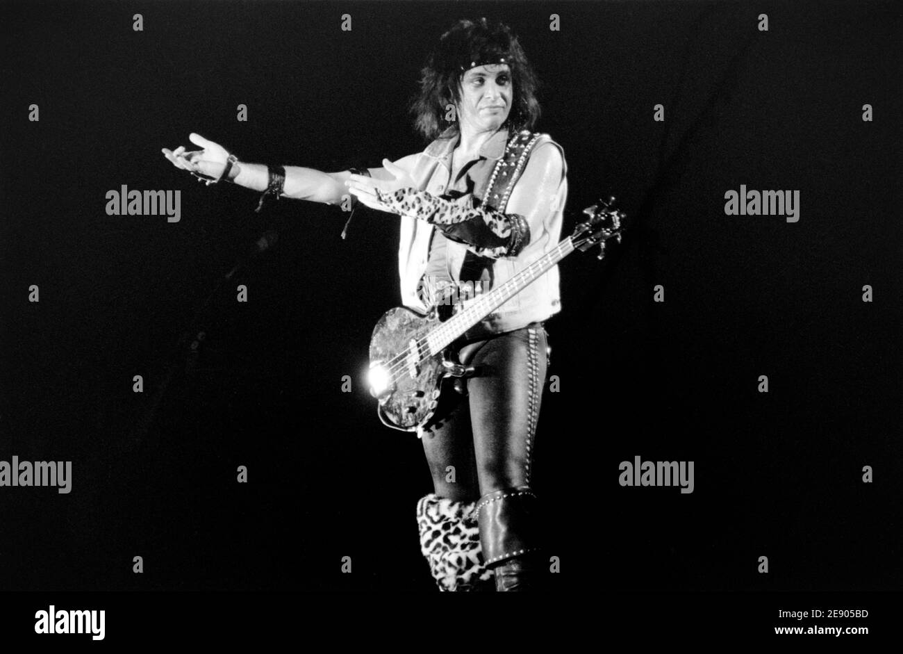 ZWOLLE, PAYS-BAS - 04 NOVEMBRE 1984: Gene Simmons de Kiss sans maquillage live en concert aux pays-Bas pour promouvoir leur album Animalize. Banque D'Images